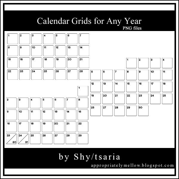 Appropriately Mellow Calendar Grids for Any Year